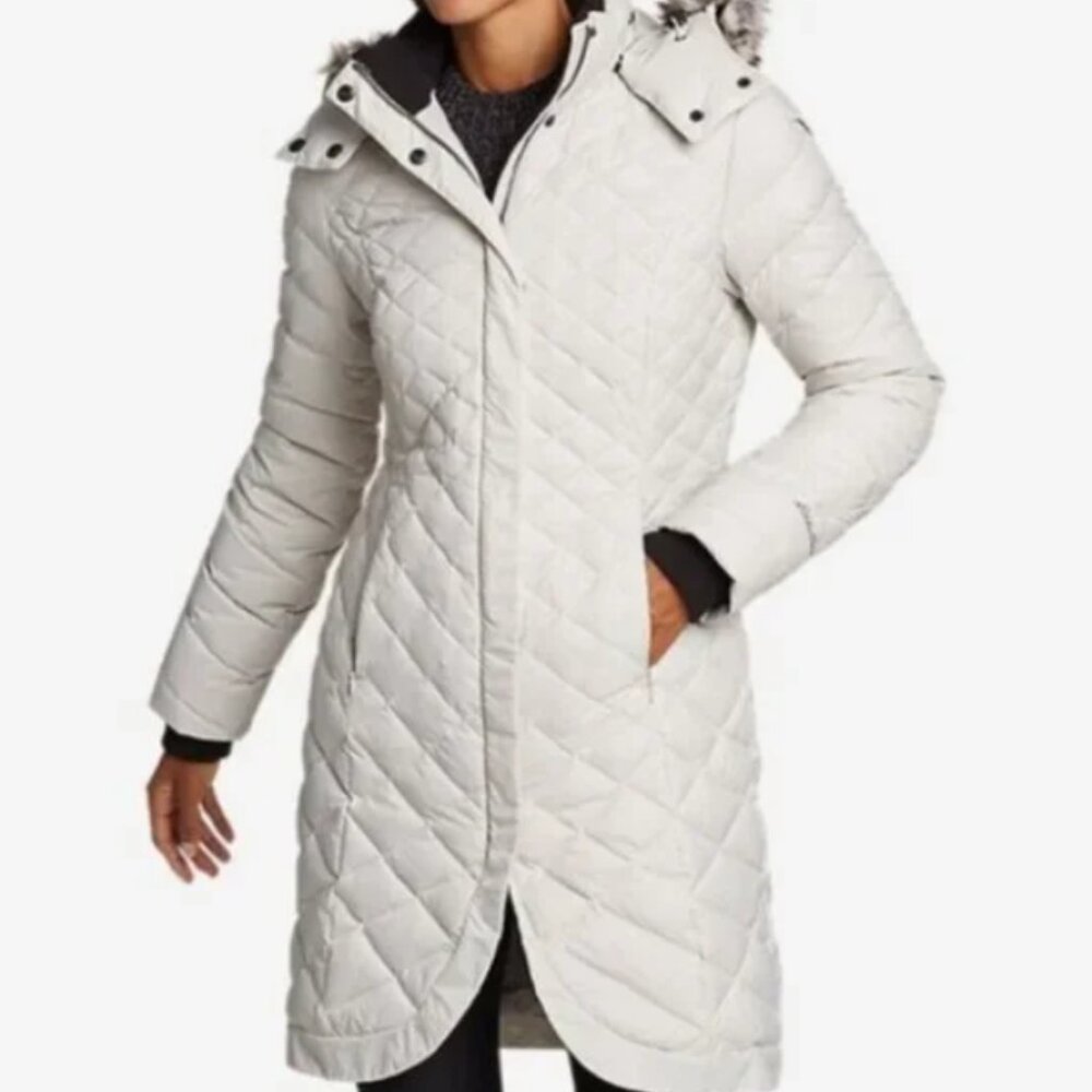 Eddie Bauer Women's Alpendown Parka/Puffer Coat, White/Gray, Size S